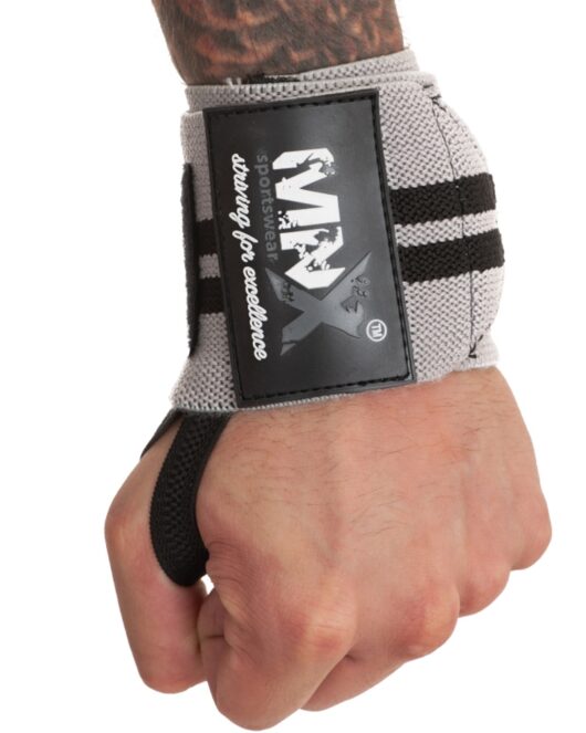 MNX Wrist wraps Grey & Black, Heavy soft 18"
