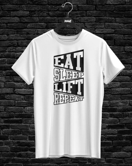 T-shirt EAT, SLEEP, LIFT, REPEAT, white