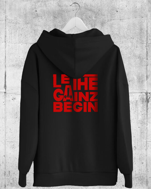 Hooded Full Zip Sweat LET THE GAINZ BEGIN, black