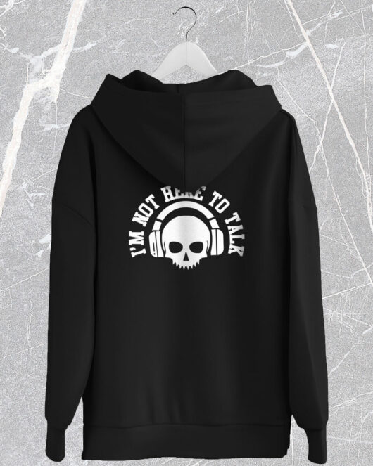 Hooded Full Zip Sweat I'M NOT HERE TO TALK, black